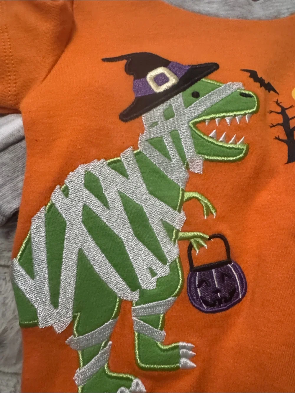 Baby Essentials Orange & Black Halloween Dino Mummy Two-Piece Set